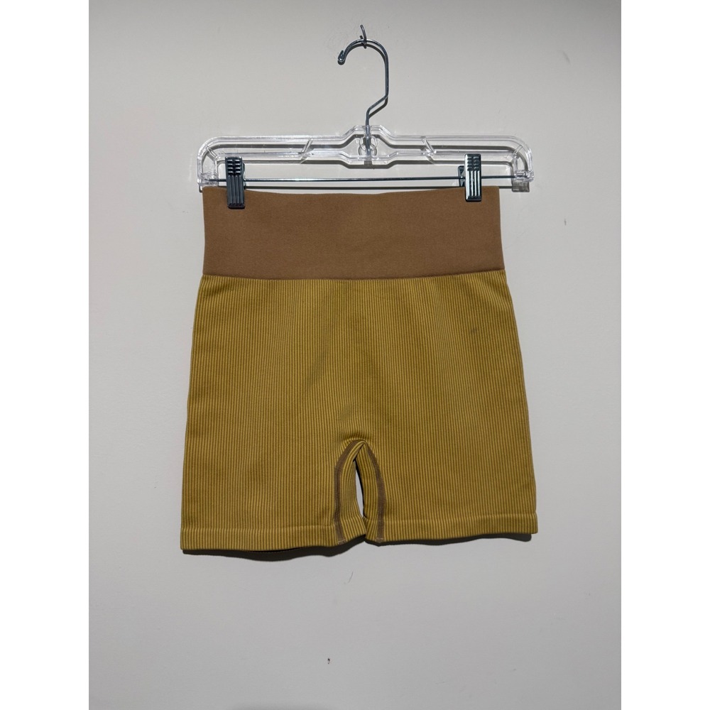 ANWND Mustard Yellow Brown Ribbed Seamless Biker Shorts High Waist Size M/L